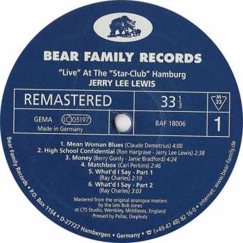 LP Jerry Lee Lewis: "Live" At The "Star-Club" Hamburg