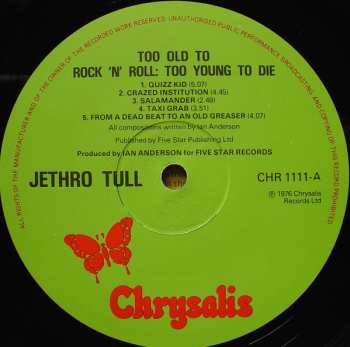 LP Jethro Tull: Too Old To Rock 'N' Roll: Too Young To Die!