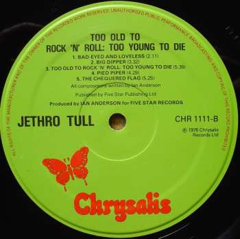 LP Jethro Tull: Too Old To Rock 'N' Roll: Too Young To Die!