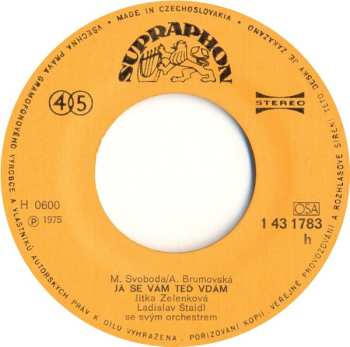 SP Jitka Zelenková: Mé Písně Včerejší (Milostné Novely) / Já Se Vám Teď Vdám