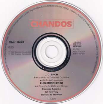 CD Johann Christian Bach: Cello Concertos In C Minor - Sinfonia Concertante In A Major - Cello Concerto In B Flat G.482