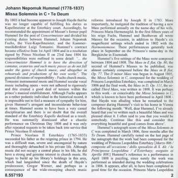 CD Johann Nepomuk Hummel: Missa Solemnis / Te Deum