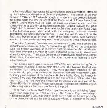 CD Johann Sebastian Bach: Piano Works: Italian Concerto, Chromatic Fantasia And Fugue, 12 Little Preludes