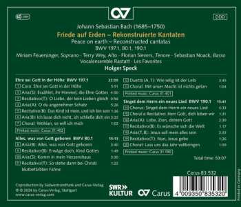 CD Johann Sebastian Bach: Friede Auf Erden - Rekonstruierte Kantaten BWV 197.1, 80.1, 190.1