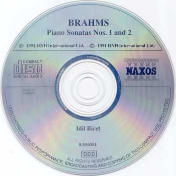 CD Johannes Brahms: Piano Sonatas Nos. 1 And 2