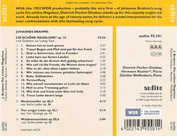 CD Johannes Brahms: Die Schöne Magelone - Nachtwandler Op. 86,3 - Von Ewiger Liebe Op. 43,1 - Waldeseinsamkeit Op. 85,6 (Cologne, 1952/1954)