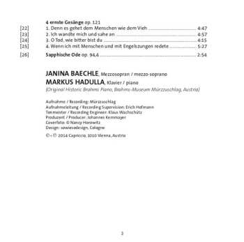 CD Johannes Brahms: Wie Melodien Zieht Es Mir