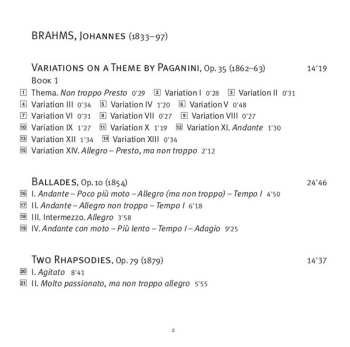 SACD Johannes Brahms: Paganini Variations, Op. 13; Four Ballades, Op. 10; Two Rhapsodies, Op. 79; Four Piano Pieces, Op. 119