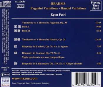 CD Johannes Brahms: Paganini Variations • Handel Variations