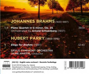 CD Johannes Brahms: Piano Quartet In G Minor; Elegy For Brahms
