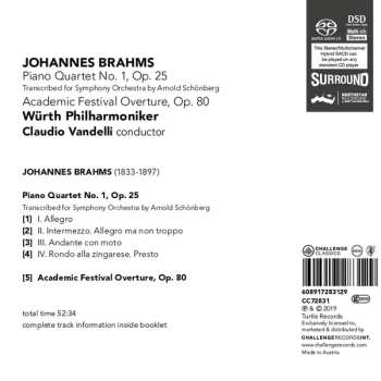 SACD Johannes Brahms: Piano Quartet No. 1, Op 25 Transcribed for Symphony Orchestra by Arnold Schönberg