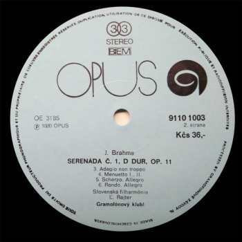 LP Johannes Brahms: Serenade No.1 In D Major, Op. 11