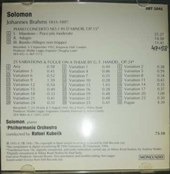 CD Johannes Brahms: Solomon Plays Brahms / Piano Concerto No.1 - Handel Variations