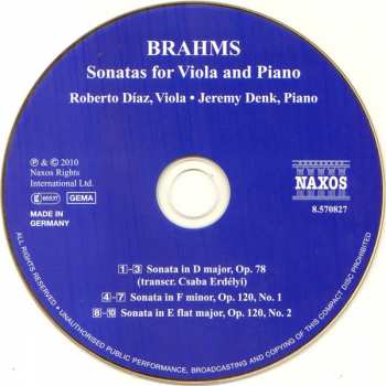 CD Johannes Brahms: Sonatas For Viola And Piano