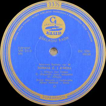 LP Johannes Brahms: Sonáty Pro Violoncello A Klavír Č. 1 E Moll, Op. 38 A Č. 2 F Dur, Op. 99 (BÍLÝ ŠTÍTEK)