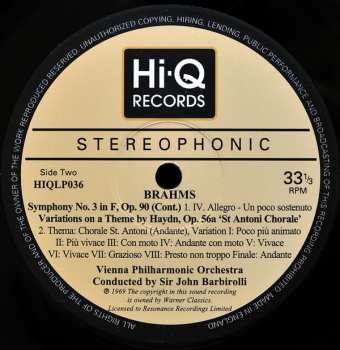 LP Johannes Brahms: Symphony No. 3 / 'Haydn' Variations