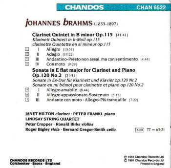 CD Johannes Brahms: Clarinet Quintet In B Minor · Clarinet Sonata No. 2 In E Flat Major