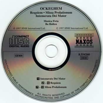 CD Johannes Ockeghem: Requiem / Missa Prolationum / Intemerata Dei Mater