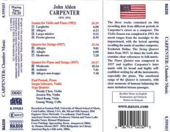 CD John Alden Carpenter: Sonata For Violin And Piano, String Quartet, Piano Quintet
