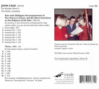 CD John Cage: The Number Pieces 4 - Three; Solo With Obbligato Accompaniment