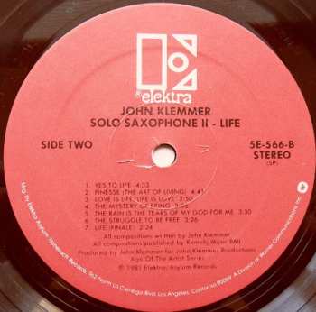 LP John Klemmer: Solo Saxophone II - Life