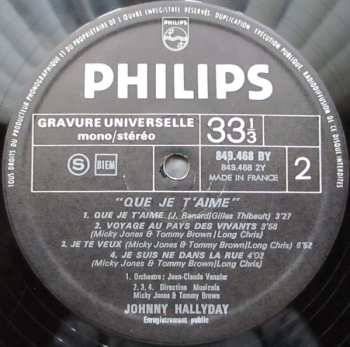 LP Johnny Hallyday: Que Je T'aime