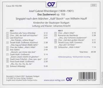 CD Josef Rheinberger: Das Zauberwort (Singspiel Nach Dem Märchen Kalif Storch)