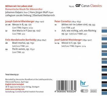 CD Felix Mendelssohn-Bartholdy: Mitten Wir Im Leben Sind: Romantische Musik Für Männerchor