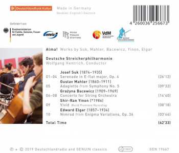 CD Gustav Mahler: Alma! (Works By Suk, Mahler, Bacewicz, Yinon And Elgar)