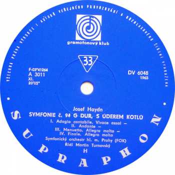 LP Joseph Haydn: Symfonie Č. 94 G Dur „S Úderem Kotlů‟ / Symfonie Č. 101 D Dur „Hodiny‟