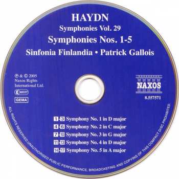 CD Joseph Haydn: Symphonies Vol. 25 – Symphonies Nos. 1-5