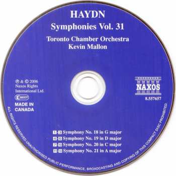 CD Joseph Haydn: Symphonies Vol. 31 - Symphonies Nos. 18-21