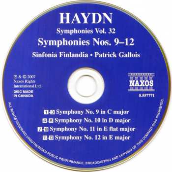 CD Joseph Haydn: Symphonies, Vol. 32 - Symphonies Nos. 9-12