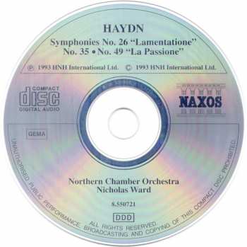 CD Joseph Haydn: Symphonies Vol. 6 - No. 26 "Lamentatione", No. 35 ● 49 "La Passione"