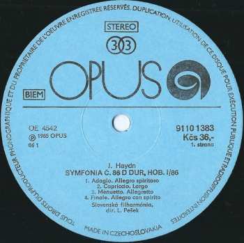LP Joseph Haydn: Symphony No. 86 In D Major / Symphony No. 87 In A Major