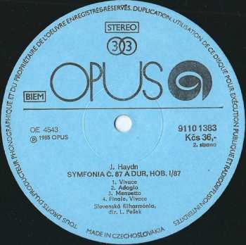 LP Joseph Haydn: Symphony No. 86 In D Major / Symphony No. 87 In A Major