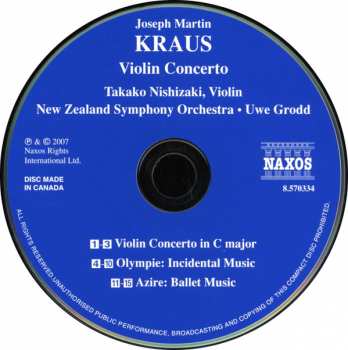 CD Joseph Martin Kraus: Violin Concerto, Olympie, Azire