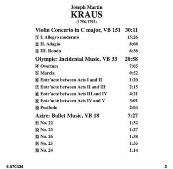 CD Joseph Martin Kraus: Violin Concerto, Olympie, Azire