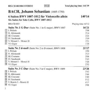 2CD Johann Sebastian Bach: Six Suites For Solo Cello