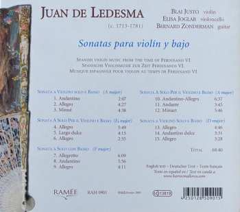 CD Juan De Ledesma: Sonatas Para Violín y Bajo