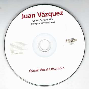 CD Juan Vasquez: Gentil Señora Mía  (16th-Century Songs And Villancicos)