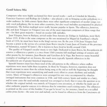 CD Juan Vasquez: Gentil Señora Mía  (16th-Century Songs And Villancicos)