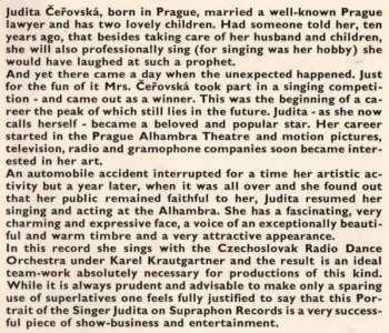 LP Judita Čeřovská: Judita Of Prague With Her Favourite Songs (Zpívá Judita Čeřovská)
