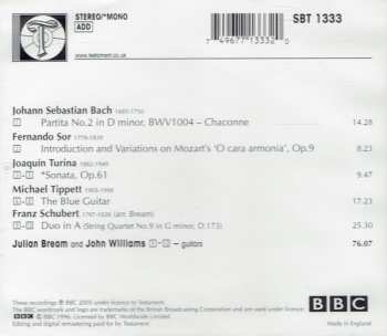 CD Julian Bream: Julian Bream—Guitar Recital:  Bach, Sor, Turina, Tippett, Schubert With John Williams