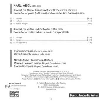 CD Florian Krumpöck: Piano Concerto For The Left Hand / Violin Concerto