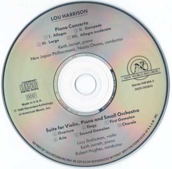 CD Keith Jarrett: Works By Lou Harrison: Piano Concerto - Suite For Violin, Piano And Small Orchestra