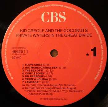 LP Kid Creole And The Coconuts: Private Waters In The Great Divide