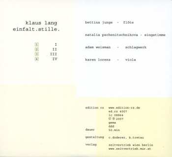 CD Klaus Lang: Einfalt.Stille.