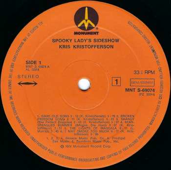 LP Kris Kristofferson: Spooky Lady's Sideshow