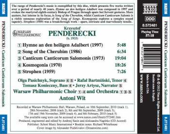 CD Krzysztof Penderecki: Canticum Canticorum Salomonis • Kosmogonia / Hymne An Den Heiligen Adalbert • Song Of The Cherubim • Strophen